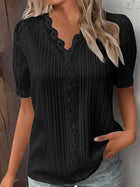 Refined Openwork Short Sleeve Casual Top