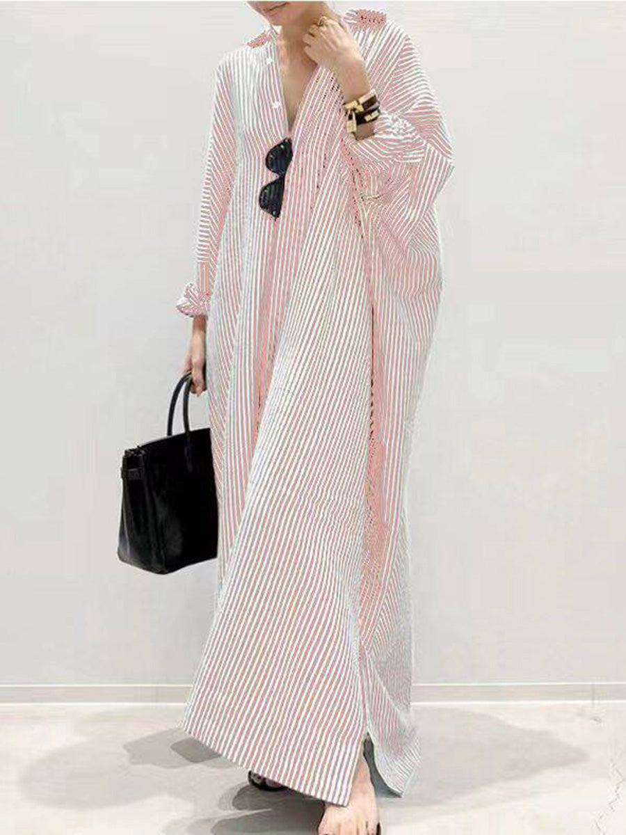 Relaxed Fit Striped Shirt Maxi Dress