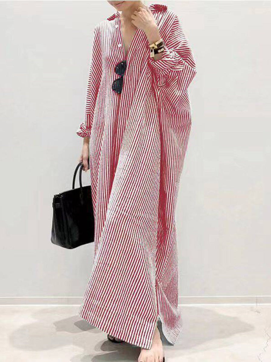 Relaxed Fit Striped Shirt Maxi Dress