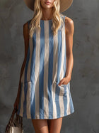 Retro Striped Sleeveless Cotton Linen Mini Dress