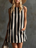 Retro Striped Sleeveless Cotton Linen Mini Dress