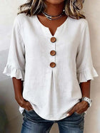 Romantic V-Neck Decorative Button Top