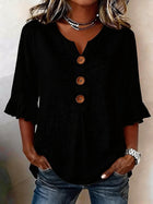 Romantic V-Neck Decorative Button Top