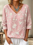 Romantic Vintage Floral Linen Top