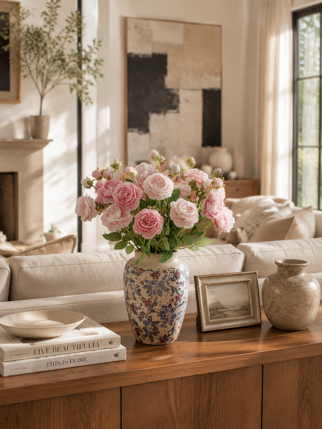 Romantic Blush Pink Real Touch Peony Faux Floral Arrangement