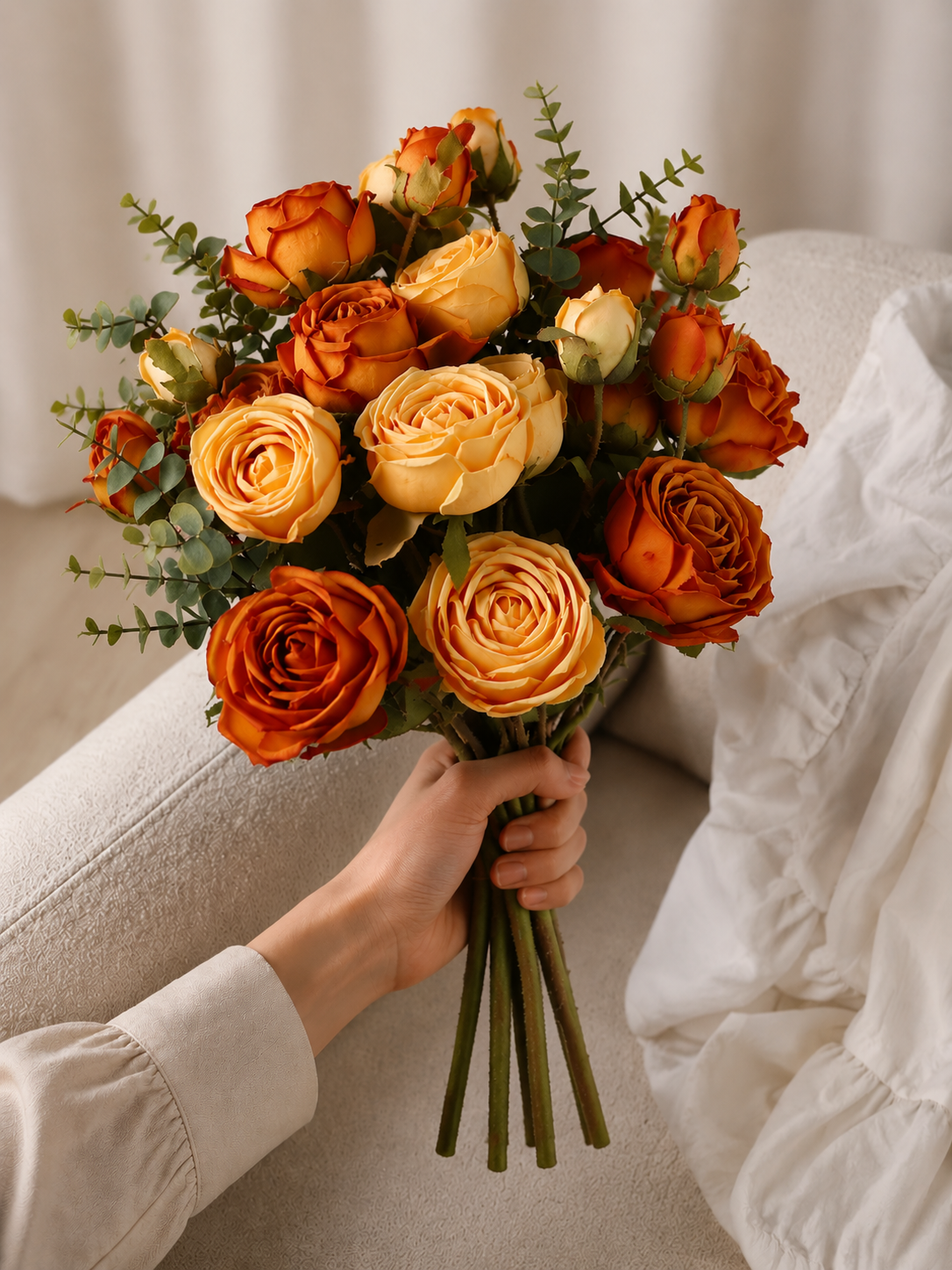 Royal Yellow & Orange Rose Faux Floral Arrangement
