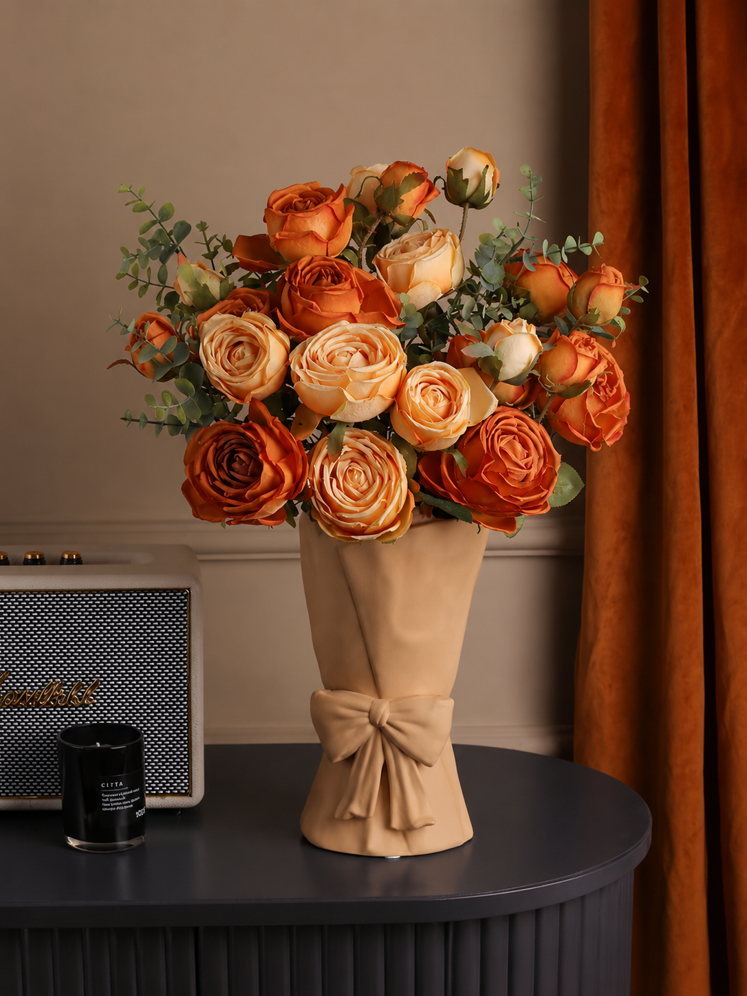 Royal Yellow & Orange Rose Faux Floral Arrangement