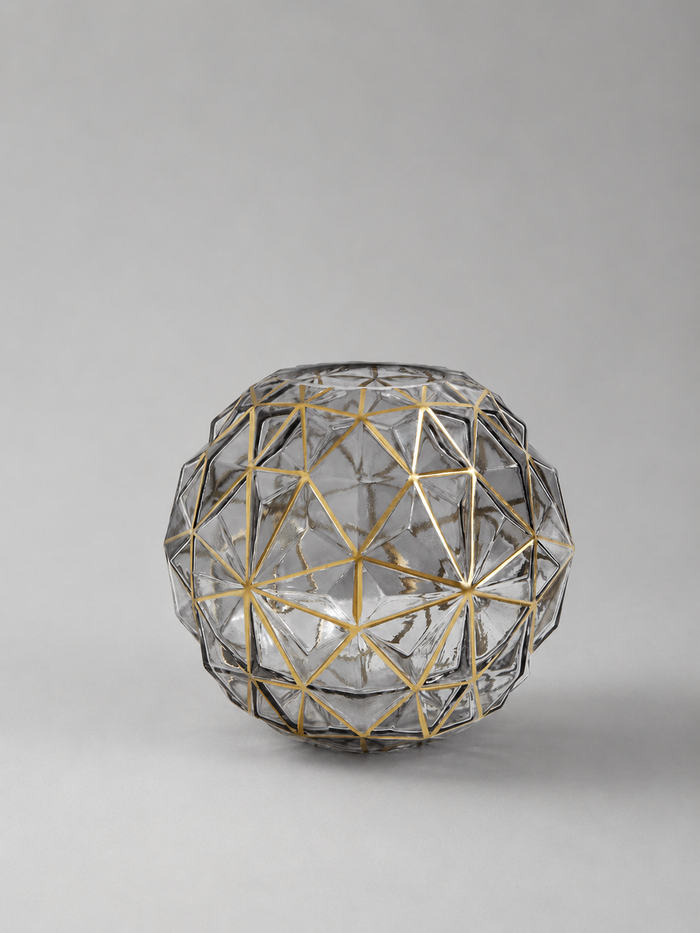 Smoky Gray Gold Trim Glass Vase