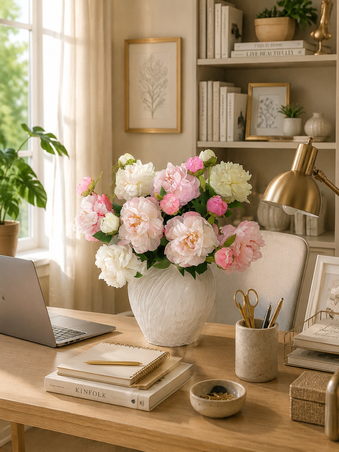 Soft Pink White Peony Artificial Floral Arrangement