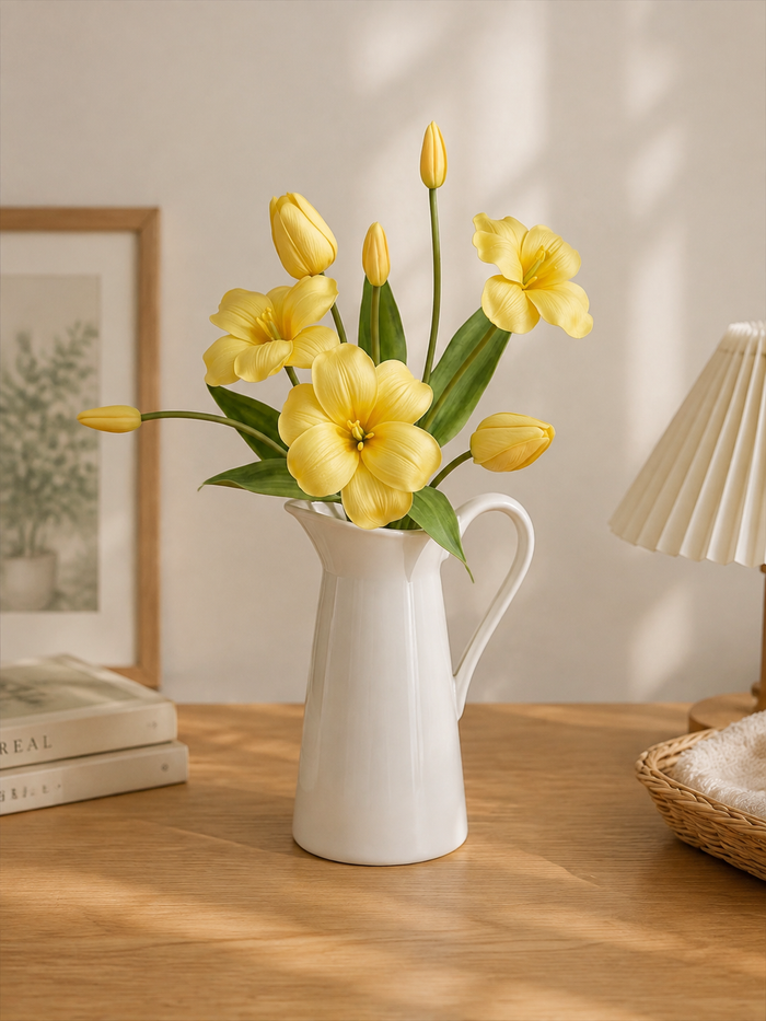 Sunny Yellow Tulip Faux Floral Arrangement