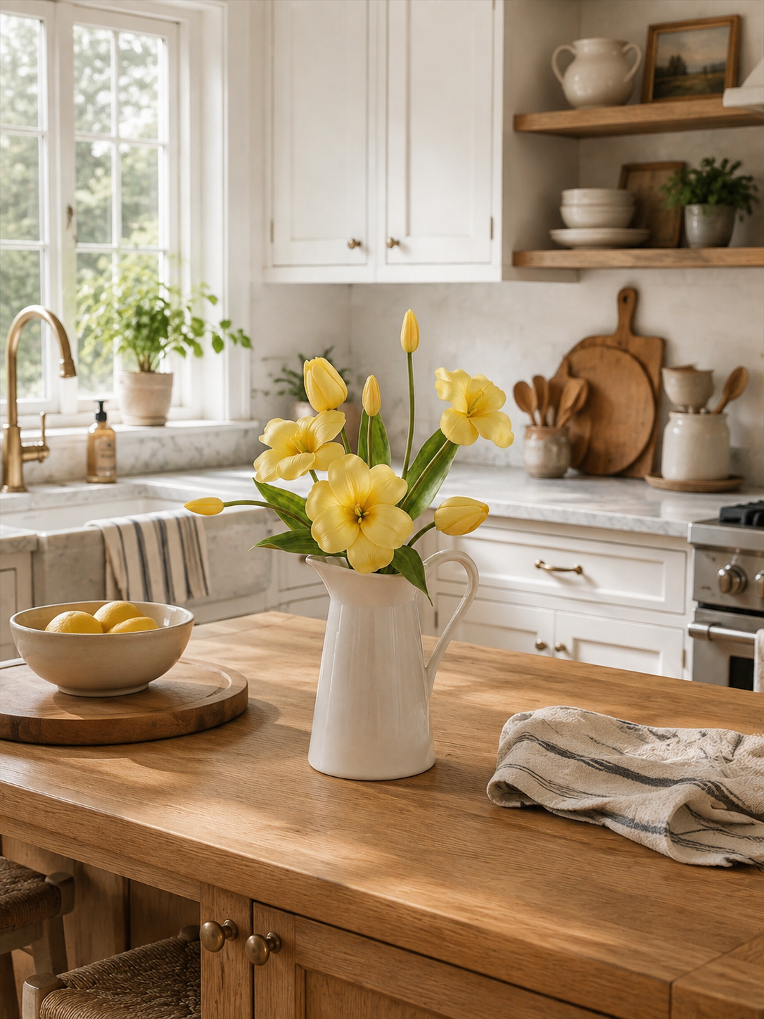 Sunny Yellow Tulip Faux Floral Arrangement