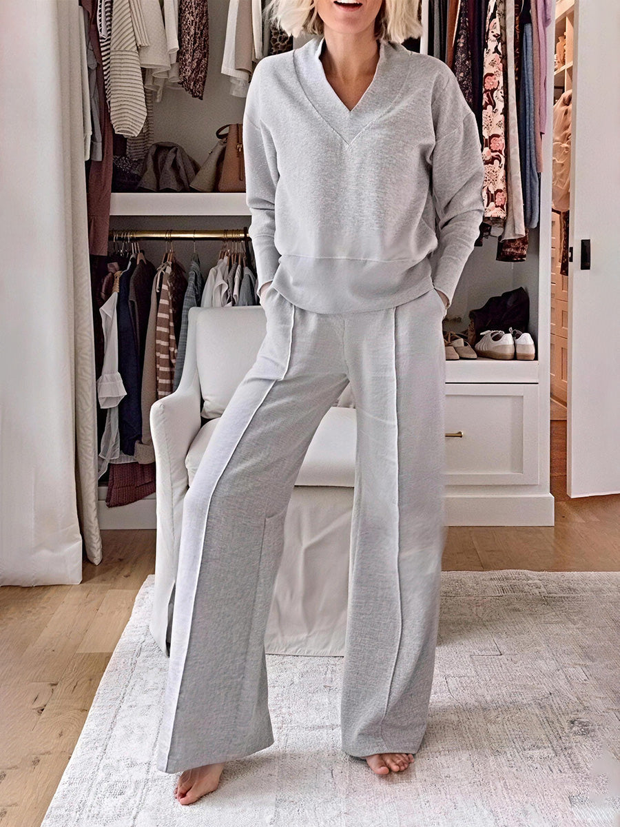 Timeless V-Neck Long Sleeve Outfit Set