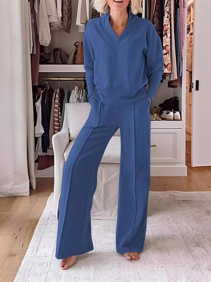 Timeless V-Neck Long Sleeve Outfit Set
