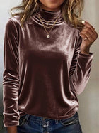 Velvet Half-High Neck Long-Sleeve Holiday Top