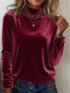 Velvet Half-High Neck Long-Sleeve Holiday Top