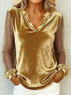 Velvet Lace Trim V-Neck Top