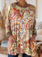 Vintage Pocket Crew Neck Long Sleeve Top