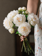 White Peony Bouquet with Blue and White Porcelain Vase