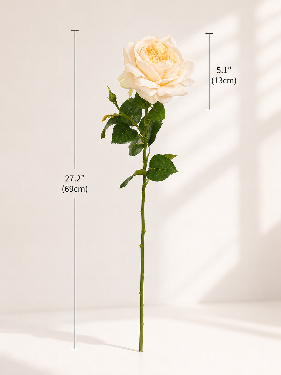 White & Champagne Austin Rose Faux Arrangement details