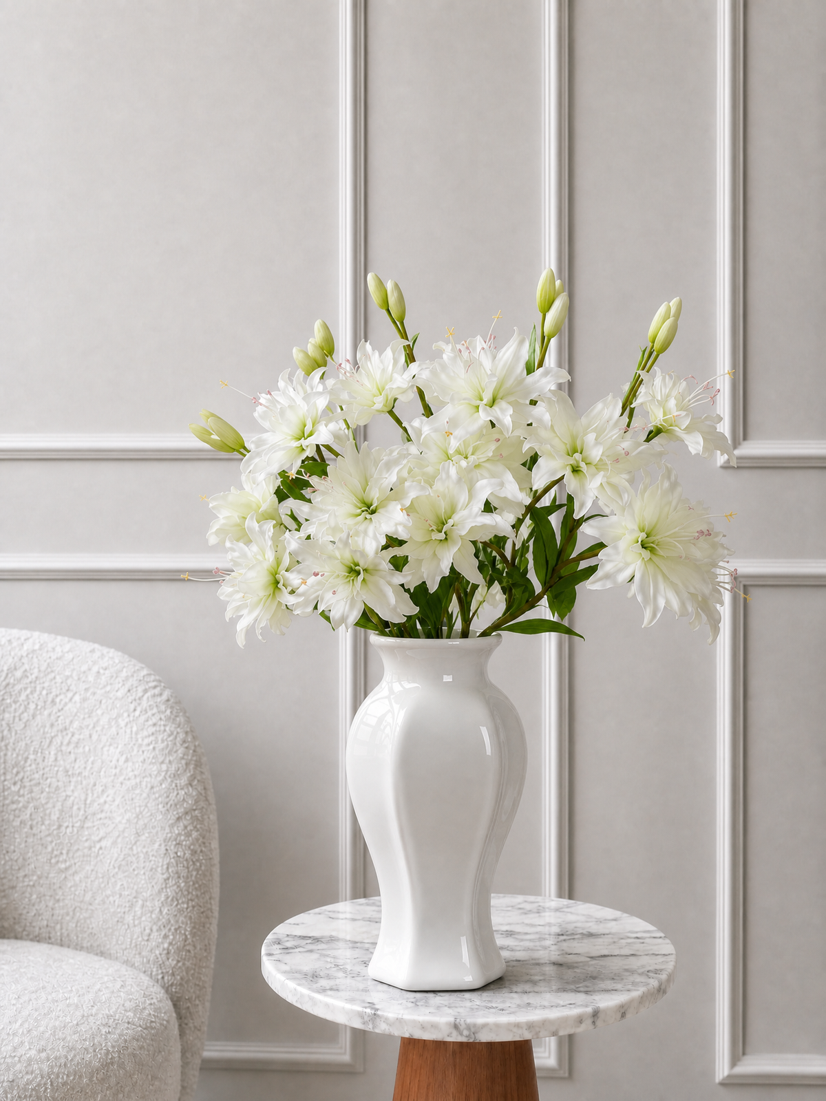 White Double Bloom Lily Faux Floral Arrangement