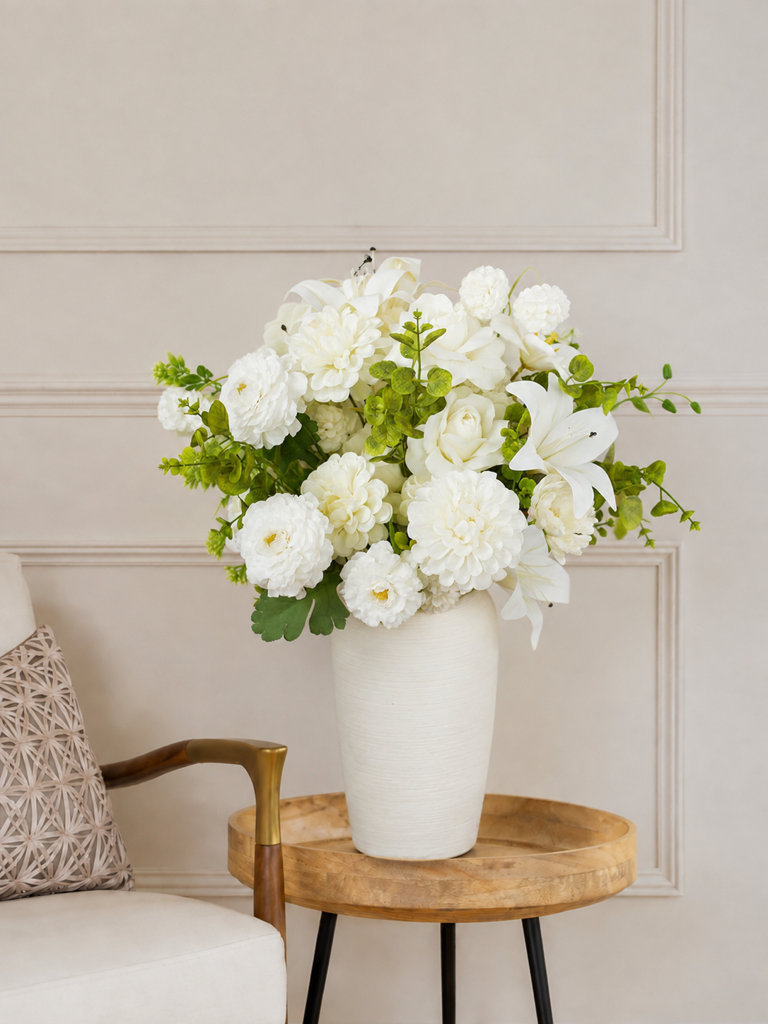 White & Green Faux Floral Arrangement