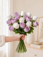 White & Lavender Bulgarian Rose Faux Arrangement