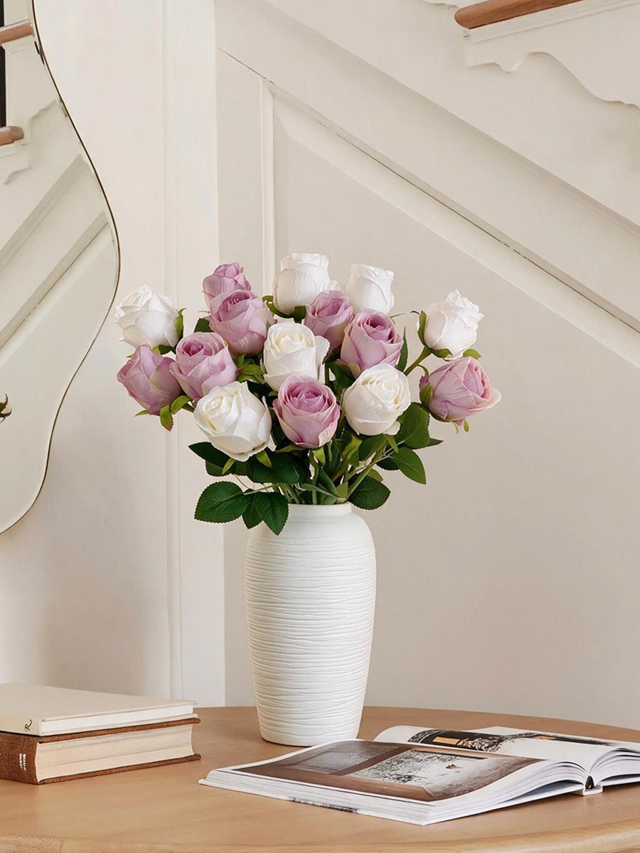 White & Lavender Bulgarian Rose Faux Arrangement