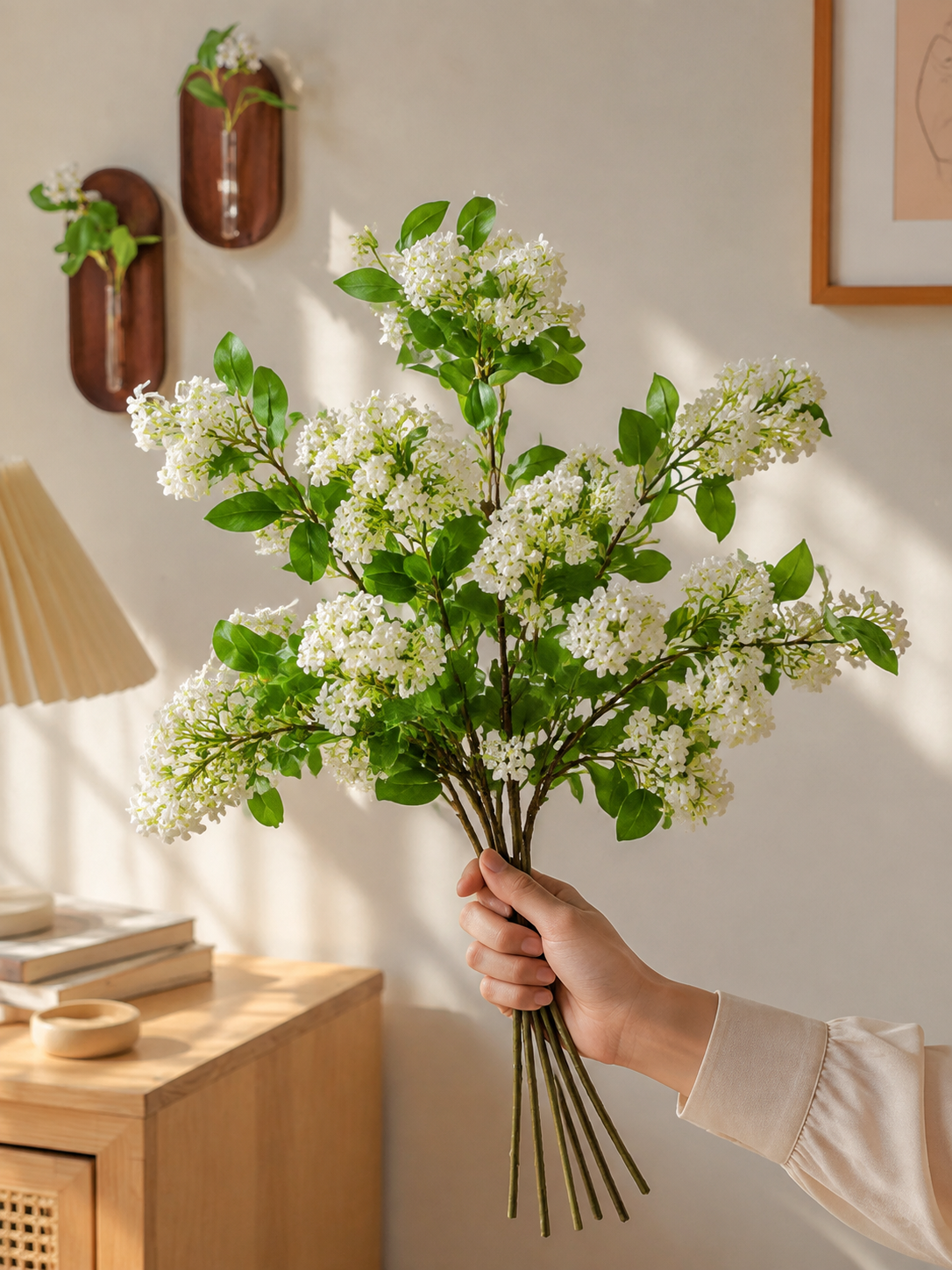 White Lilac Faux Floral Arrangement details