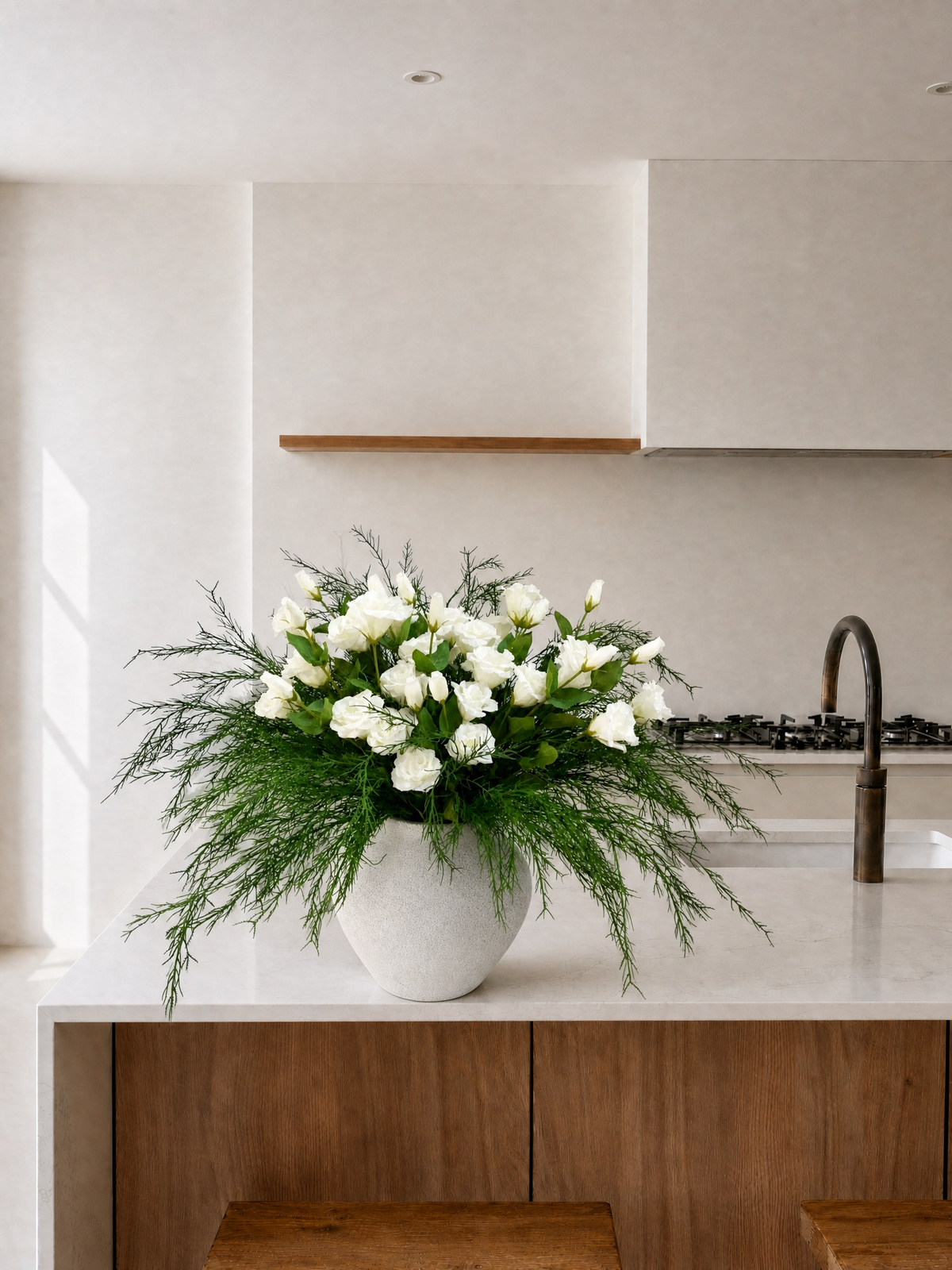 White Lisianthus & Greenery Faux Floral Arrangement