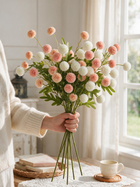 White & Orange Pompon Mum Faux Arrangement
