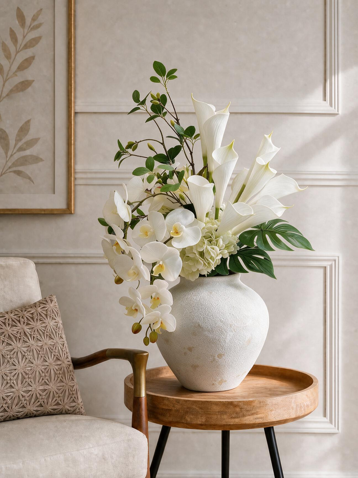White Orchid & Calla Lily Faux Floral Arrangement