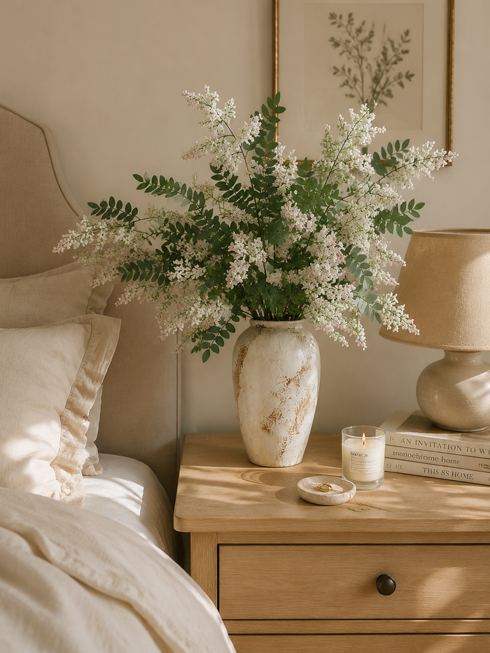 White & Pink Locust Faux Floral Arrangement