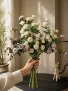 White & Purple Spray Rose Faux Floral Arrangement