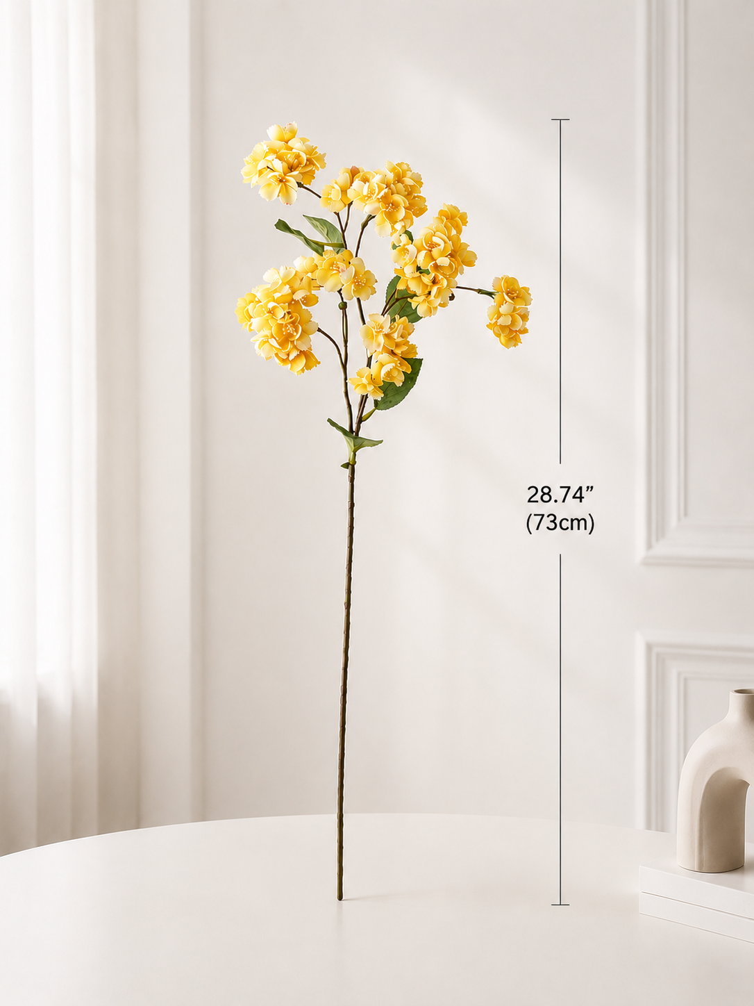 White & Yellow Cherry Blossom Faux Branch Arrangement details