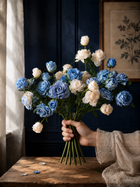 Vintage Blue & White Edge Rose Faux Floral Arrangement