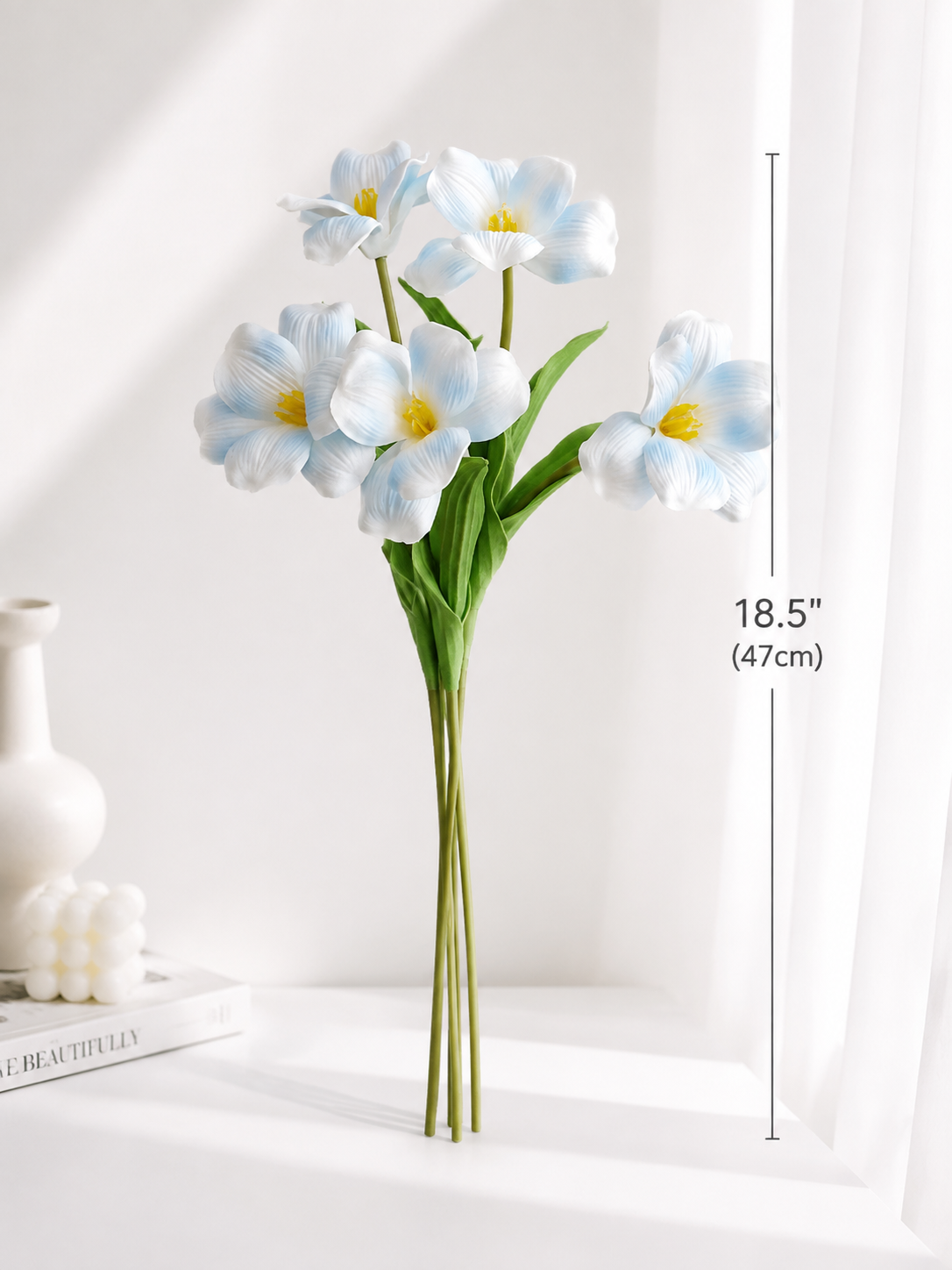 Coastal Blue & White Tulip Faux Floral Arrangement details