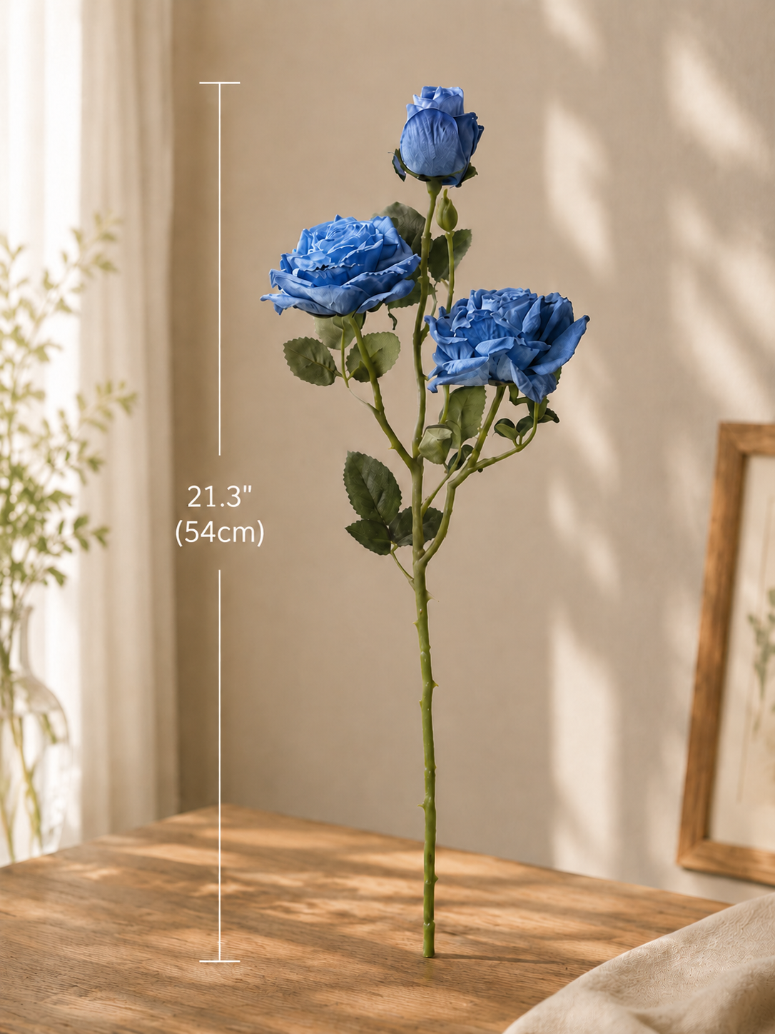Vintage Blue & White Edge Rose Faux Floral Arrangement details